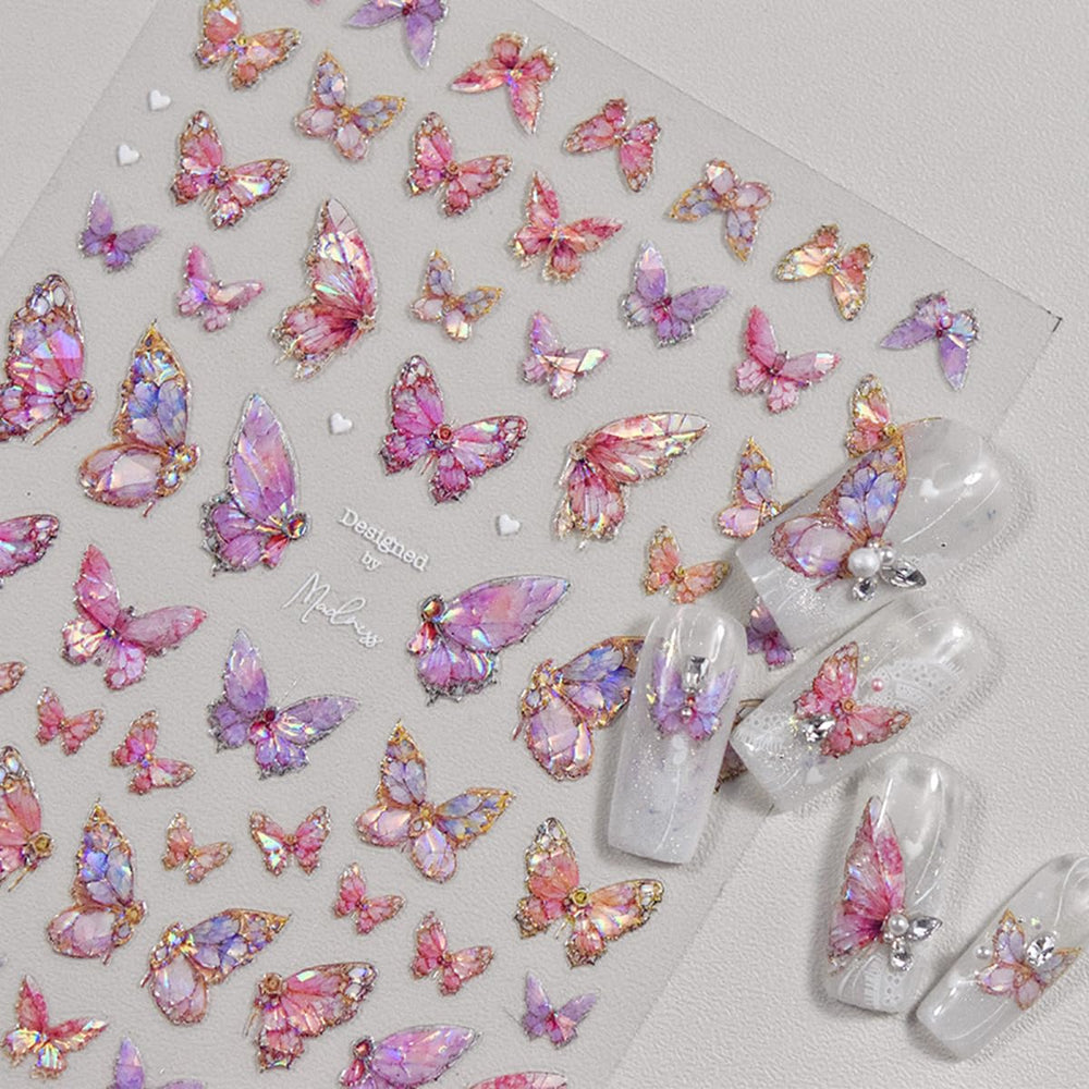 POWPOP seashell butterfly decal enhances summer nails with a seashell-inspired motif