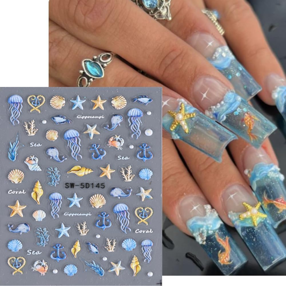 POWPOP seashell starfish nail decals add nautical charm to DIY manicures.