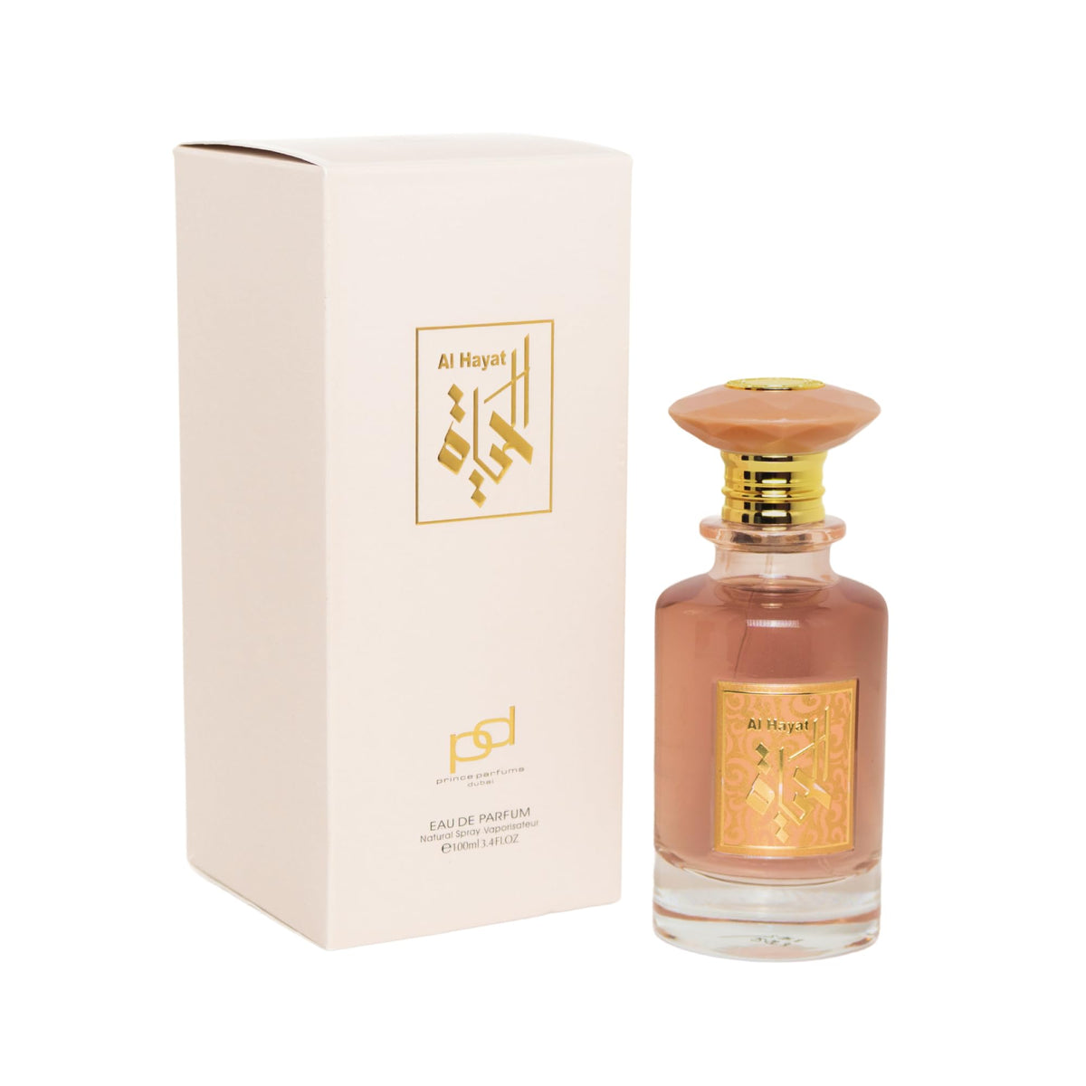 Prince Parfums Dubai Al Hayat bottle close-up highlighting luminous fruity florals, ideal for daytime wear.