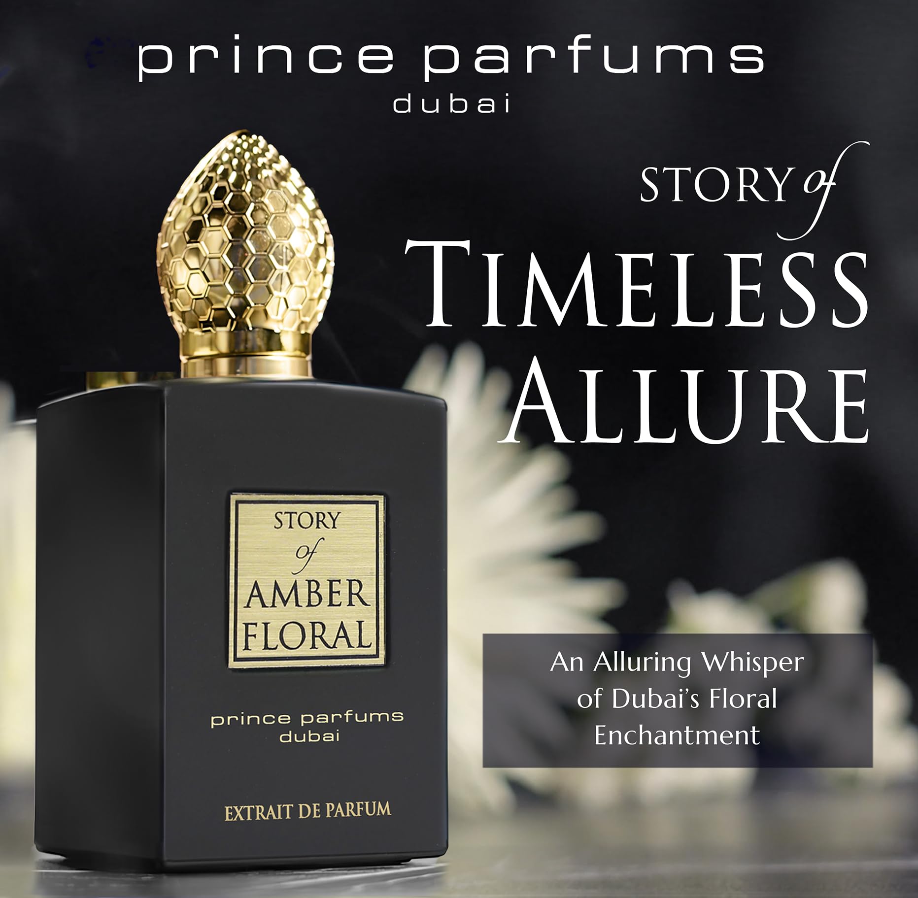 PP Prince Parfums Dubai Amber Floral cap close-up highlighting luxury
