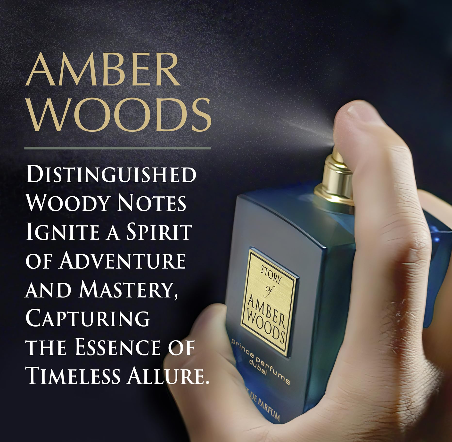 Prince Parfums Dubai Amber Woods luxury packaging signals premium quality and gift appeal.