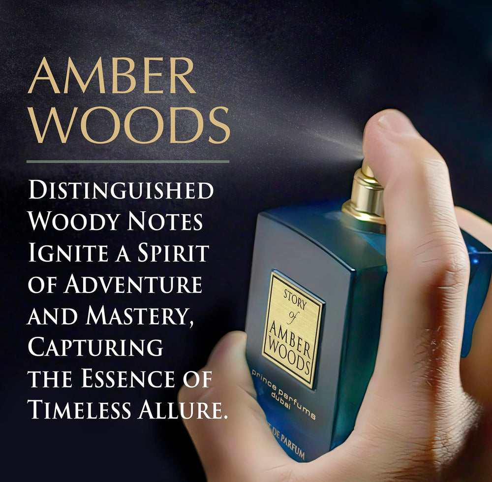 Prince Parfums Dubai Amber Woods luxury packaging signals premium quality and gift appeal.