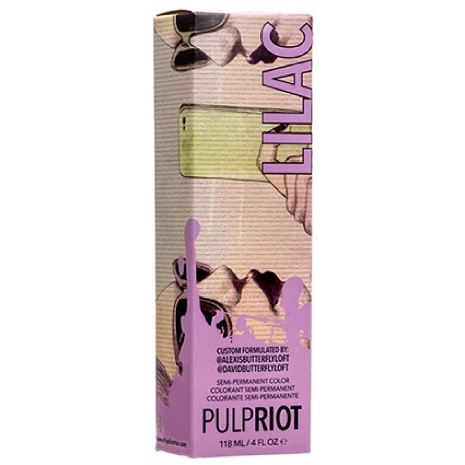P.R. Lilac semi-permanent color tube for direct application on dry hair, delivering vibrant violet results.