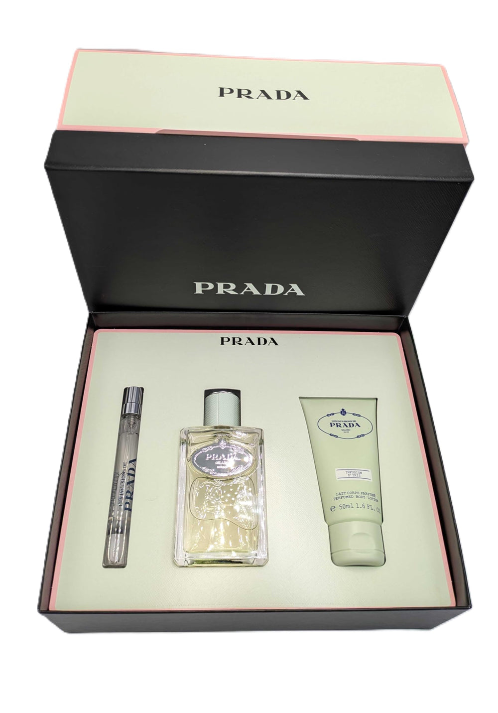 Prada Infusion Iris body lotion tube adds hydration with subtle scent