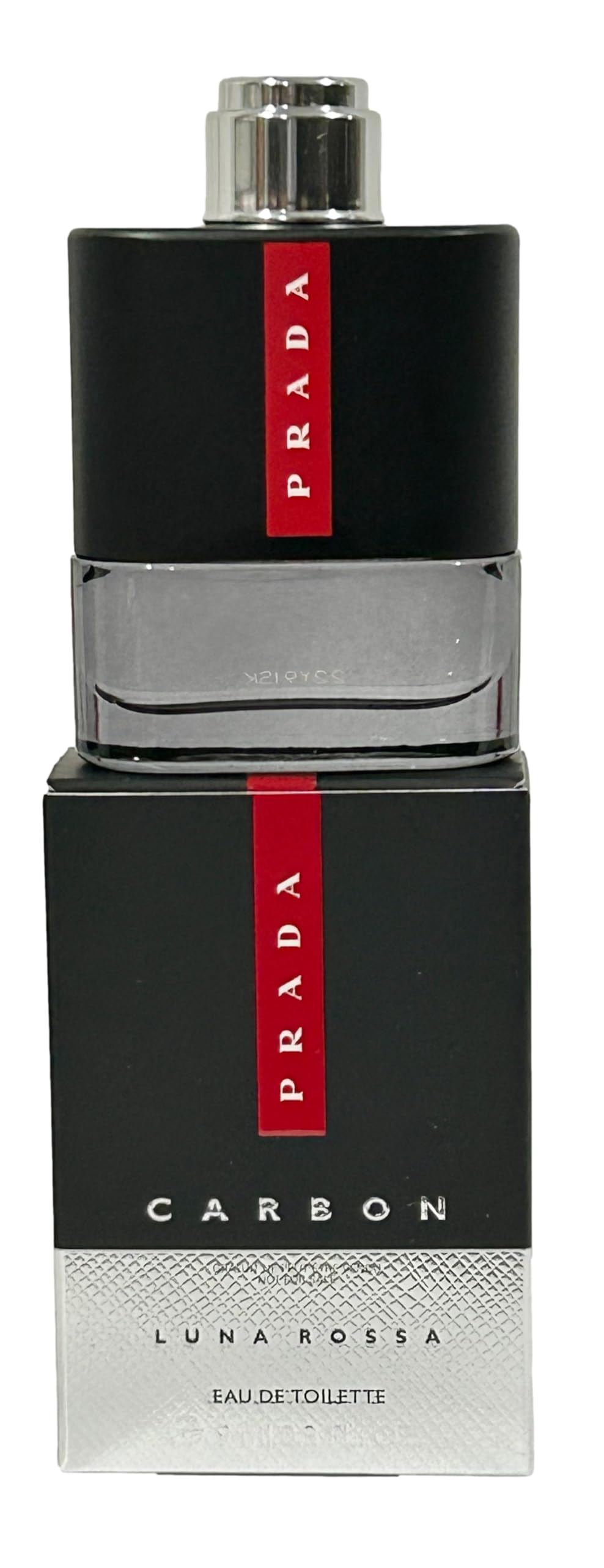 Prada Luna Rossa Carbon travel case display perfect for portable fragrance on the go.