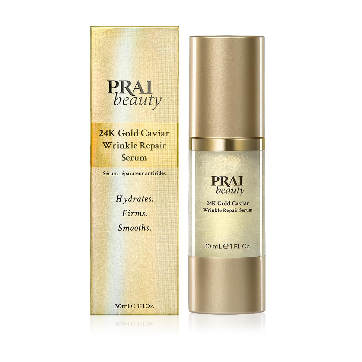 PRAI Beauty 24K Gold Caviar Serum dropper for precise daily application.