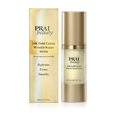 PRAI Beauty 24K Gold Caviar Serum dropper for precise daily application.