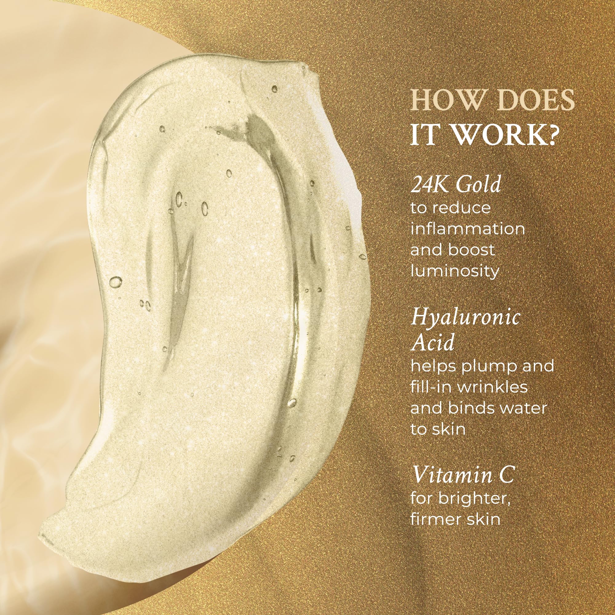 PRAI Beauty 24K Gold Caviar Serum texture with golden flecks signaling luxurious hydration.