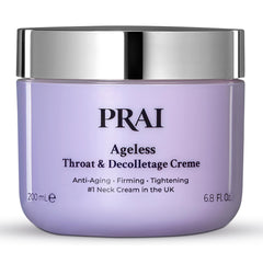 PRAI Beauty Ageless Throat & Décolletage bottle pouring lifting cream.