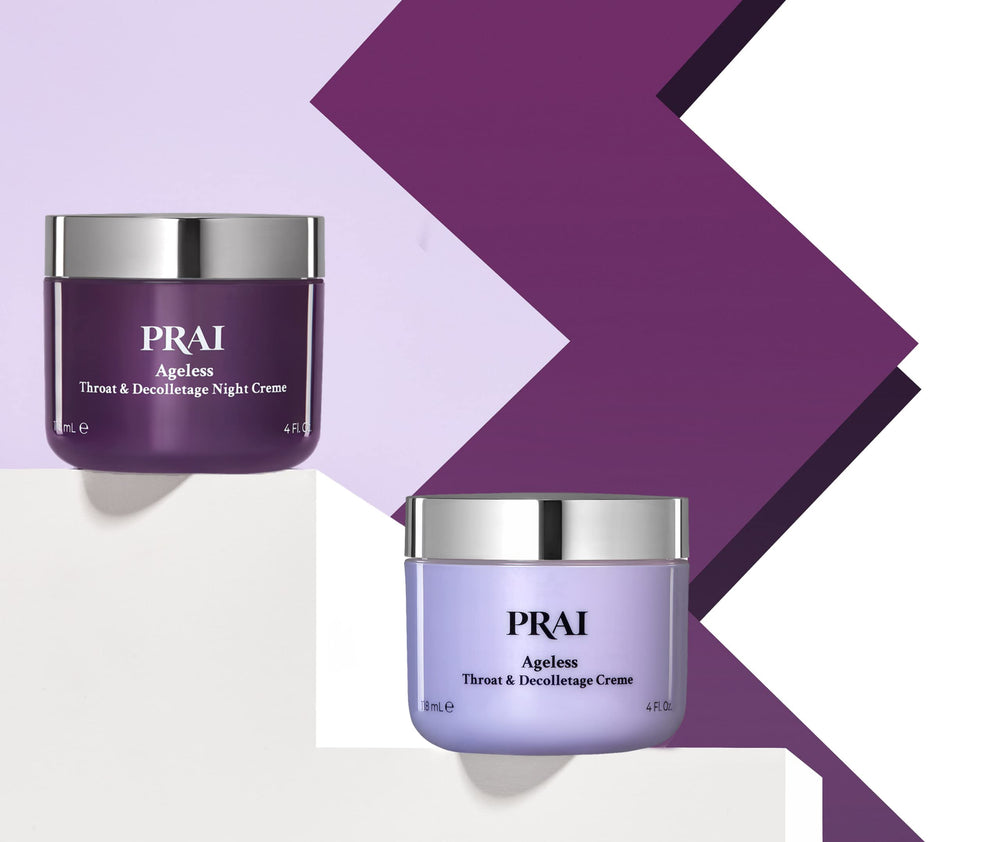 PRAI Beauty neck-care routine packaging hints at day and night regimen.