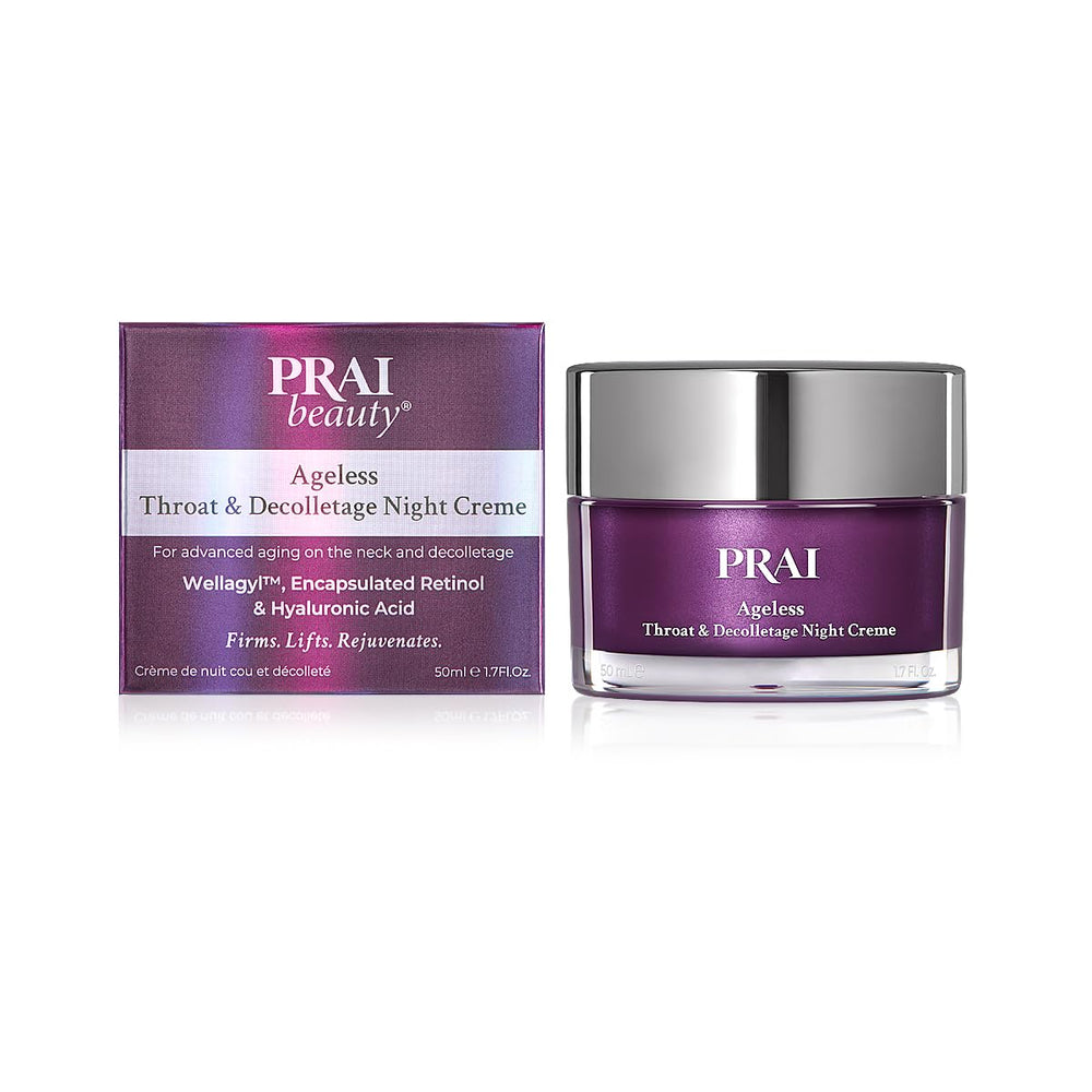PRAI Beauty Neck Firming Cream bottle closeup showing product packaging