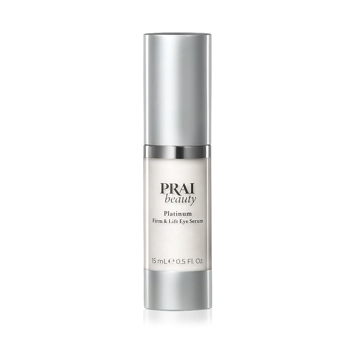 PRAI Beauty Platinum Firm and Lift Eye Serum applying demonstrates smooth, hydrating under-eye care