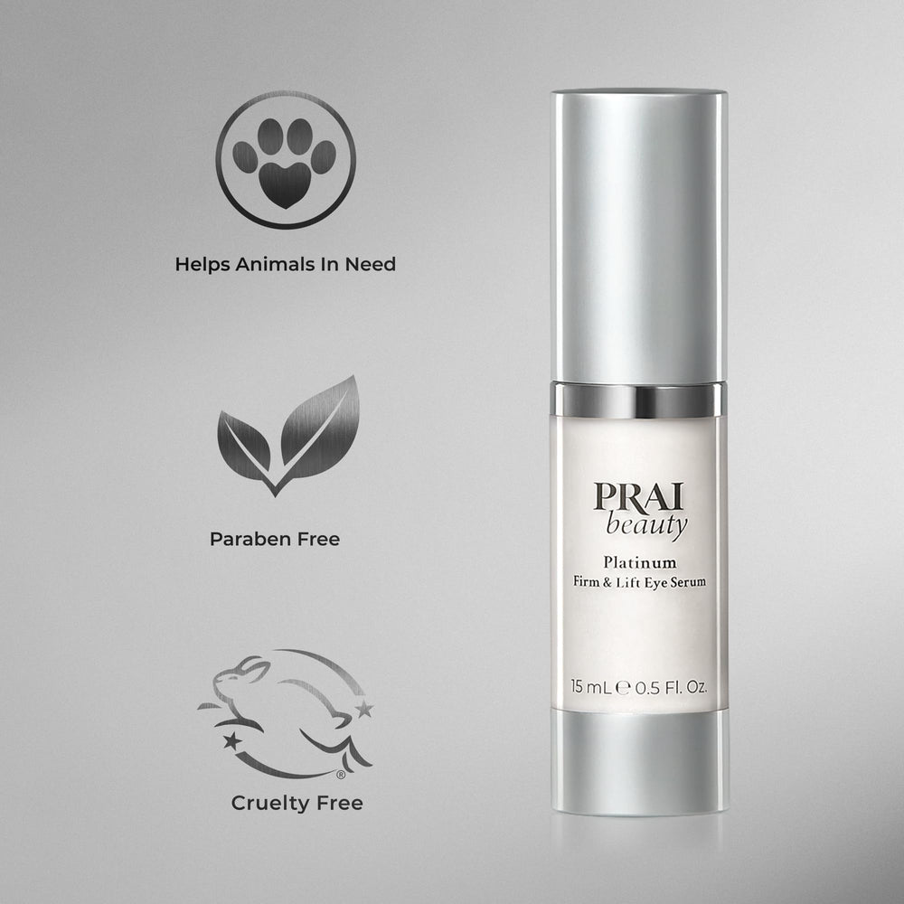 PRAI Beauty Platinum Firm and Lift Eye Serum Nulastic Silk texture demonstrates smoothing around eyes