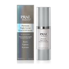PRAI Platinum Serum close-up texture showing silky, lightweight application