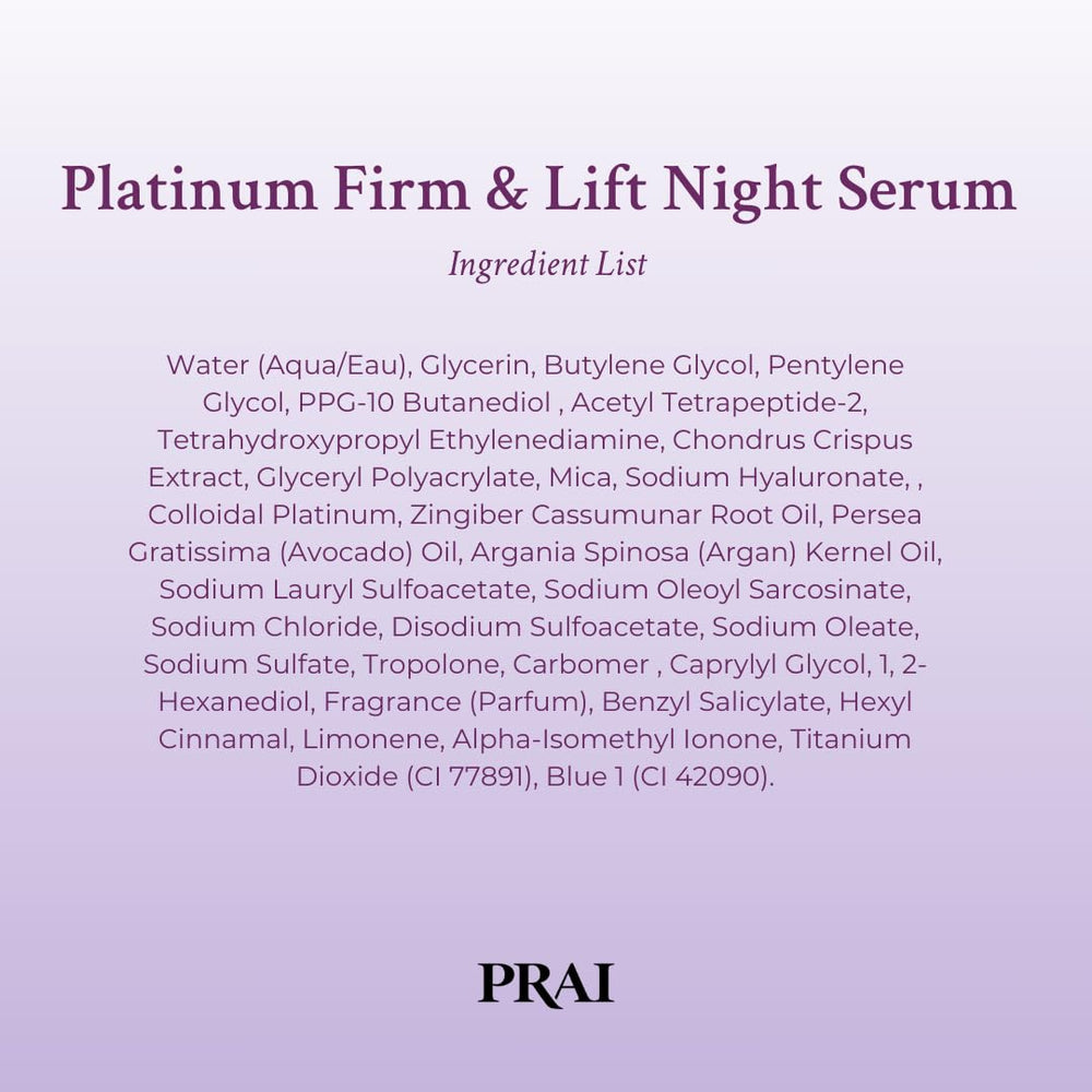 PRAI Beauty Platinum serum ingredients highlight argan oil for hydration