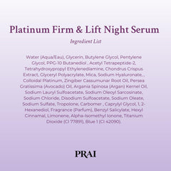 PRAI Beauty Platinum serum ingredients highlight argan oil for hydration