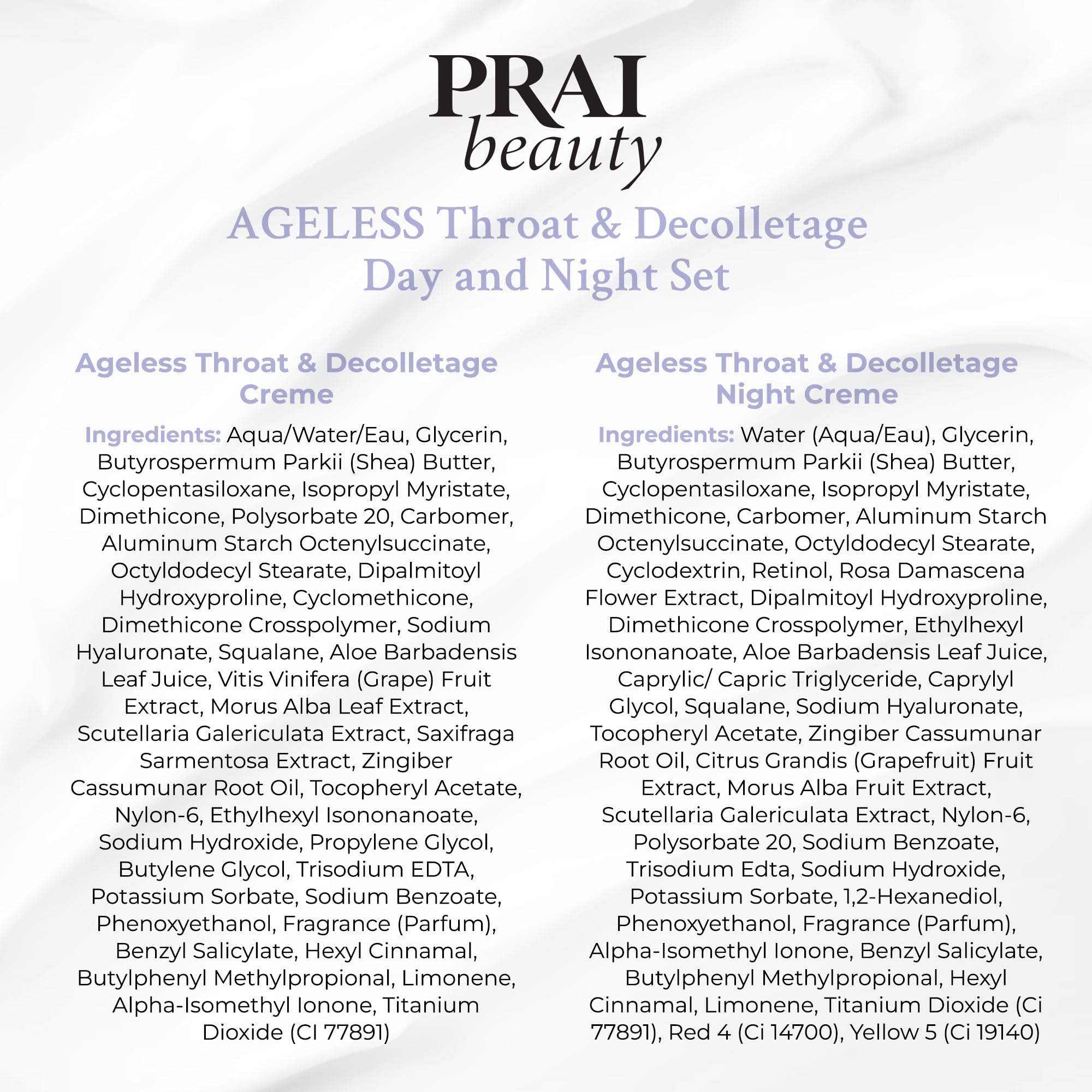 PRAI Neck-care routine kit display for firming hydration.
