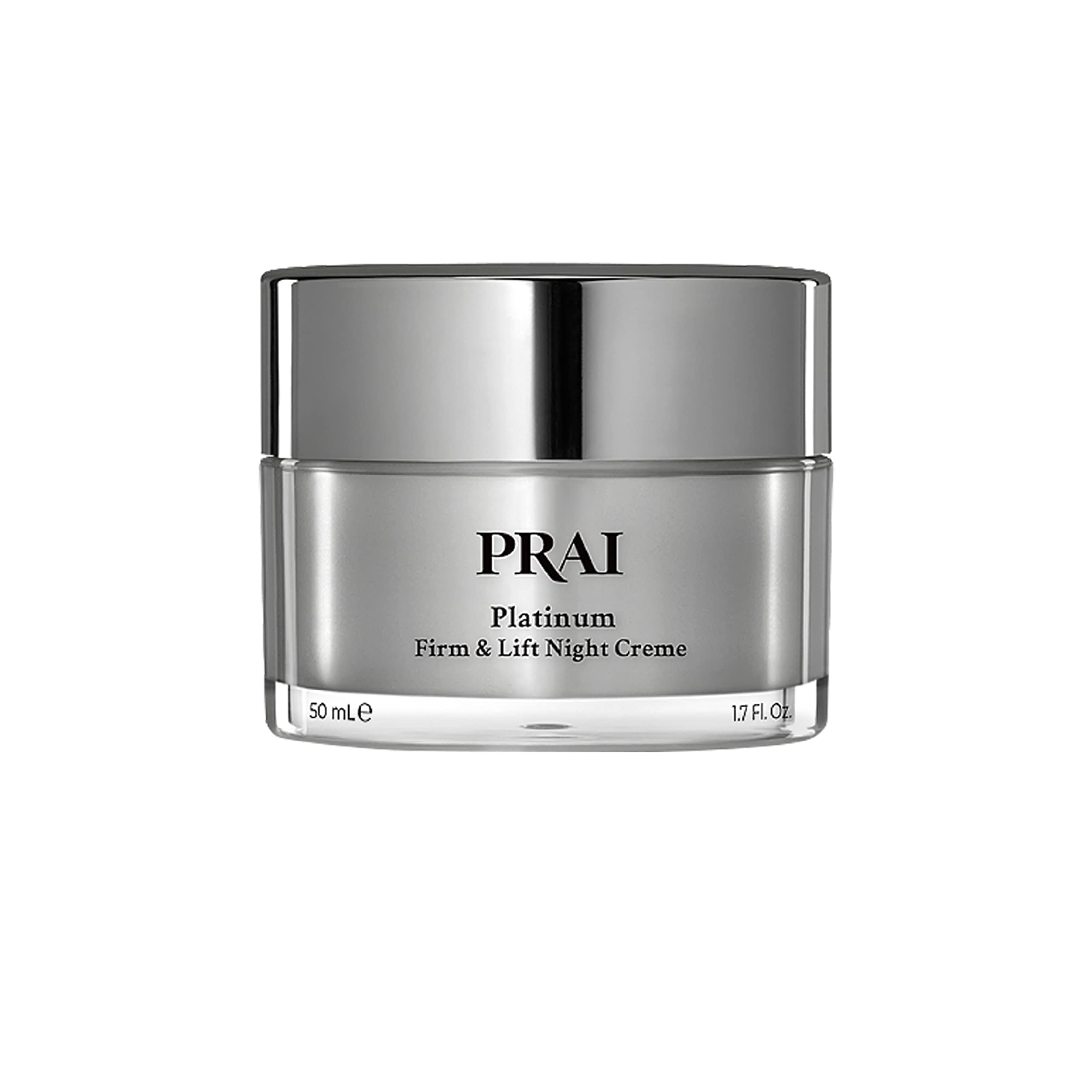 PRAI Platinum Firm & Lift Night Creme jar closeup highlighting rich hydration.
