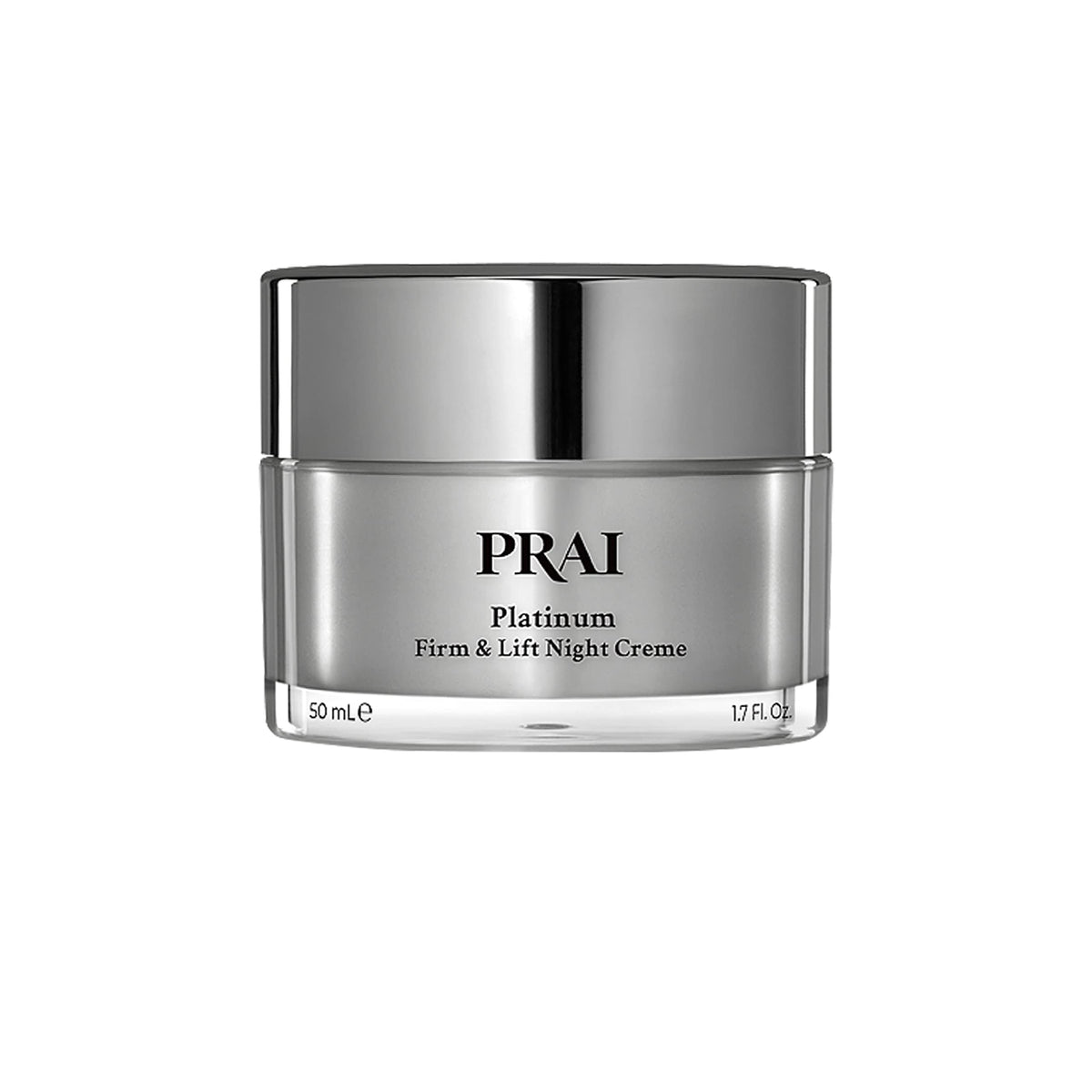PRAI Platinum Firm & Lift Night Creme jar closeup highlighting rich hydration.