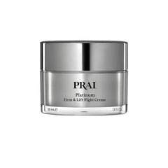 PRAI Platinum Firm & Lift Night Creme jar closeup highlighting rich hydration.