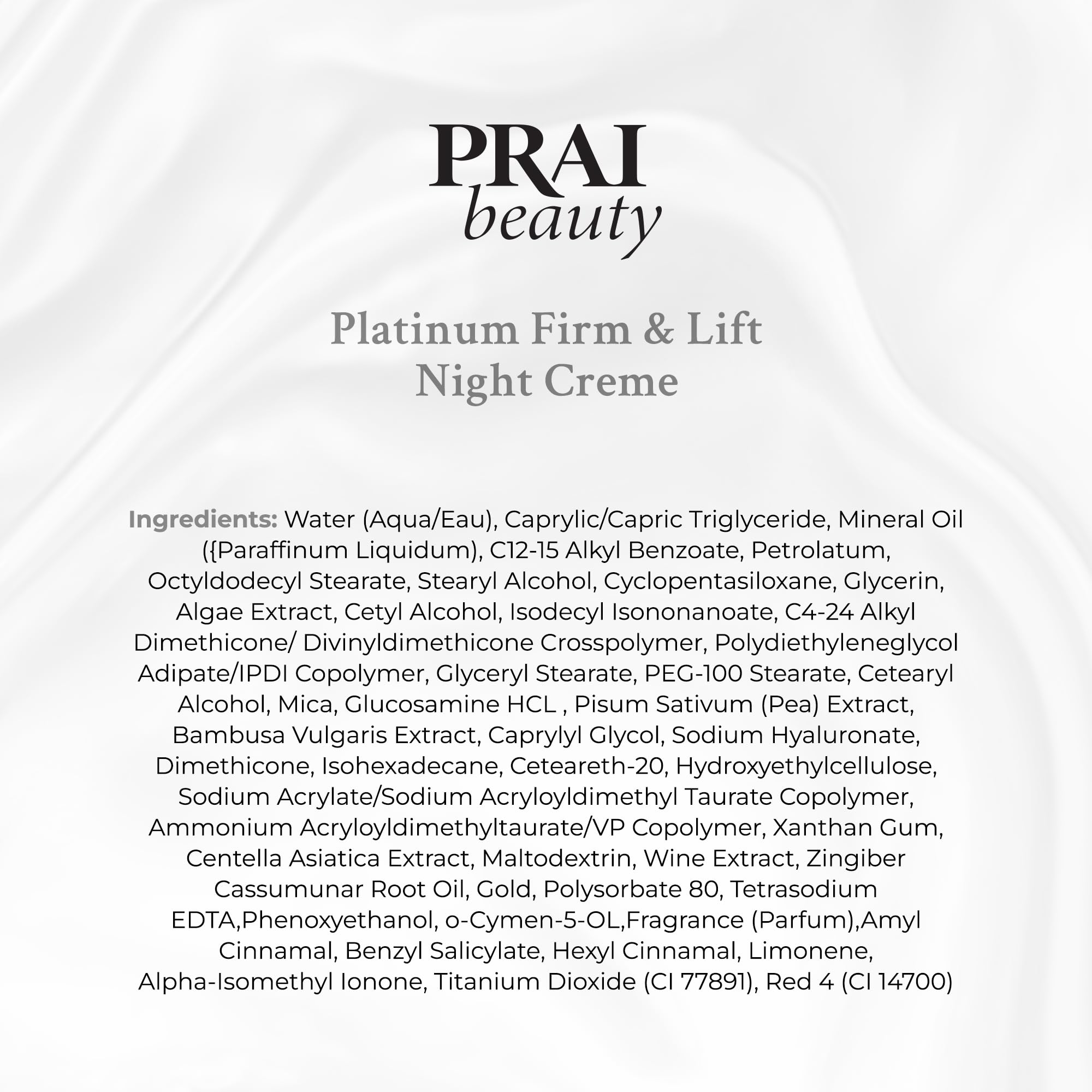 PRAI Platinum Night Creme packaging front conveys premium branding.