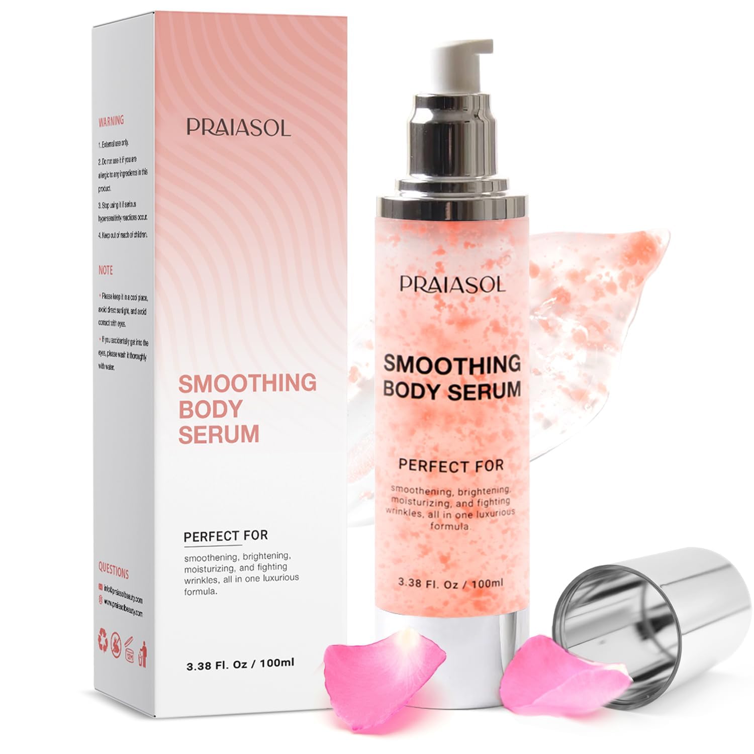 Praiasol Glossy Smoothing Serum bottle with pump for wrinkle-prone skin