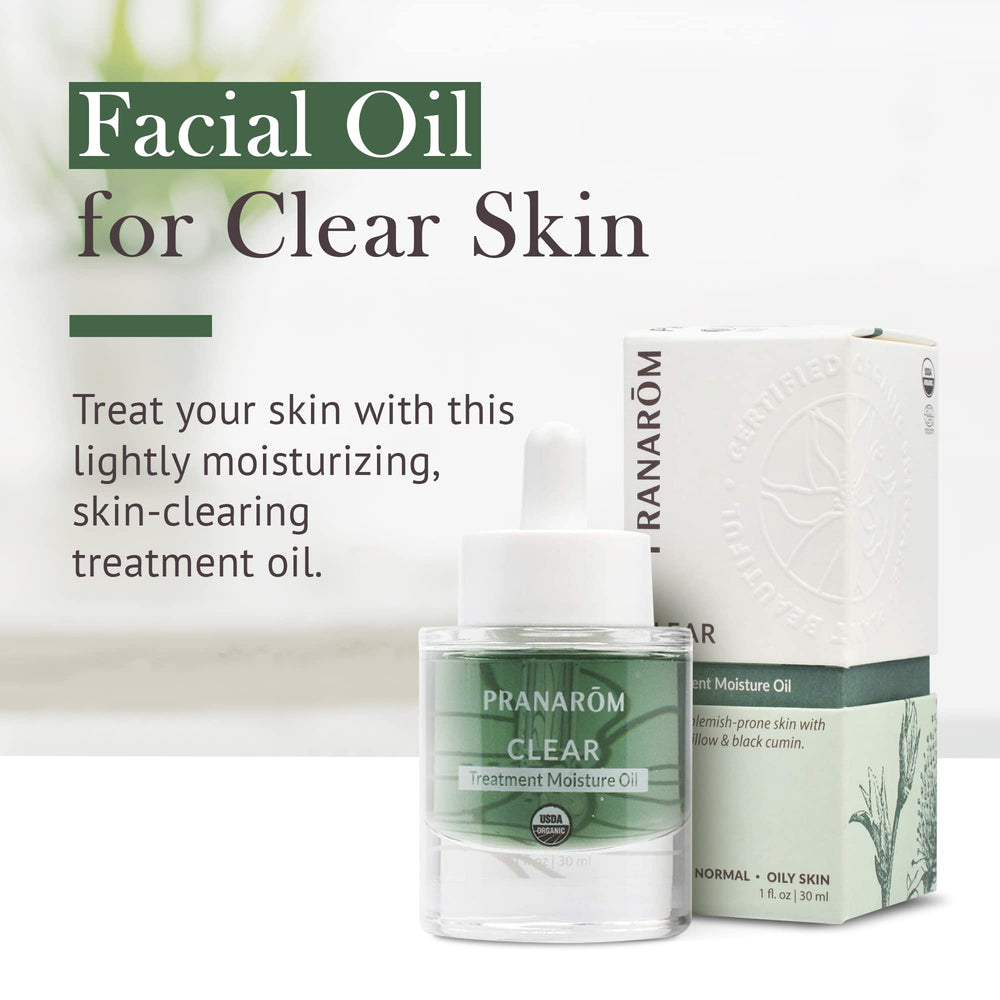 Pranarom Clear Treatment Moisture Oil being applied to face.