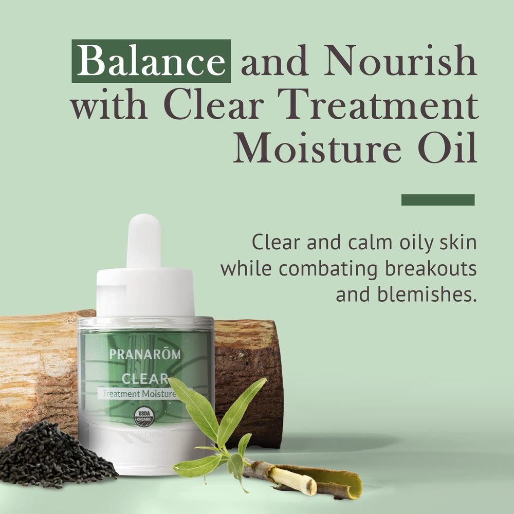 Pranarom Clear Treatment Moisture Oil texture close-up for lightweight hydration.
