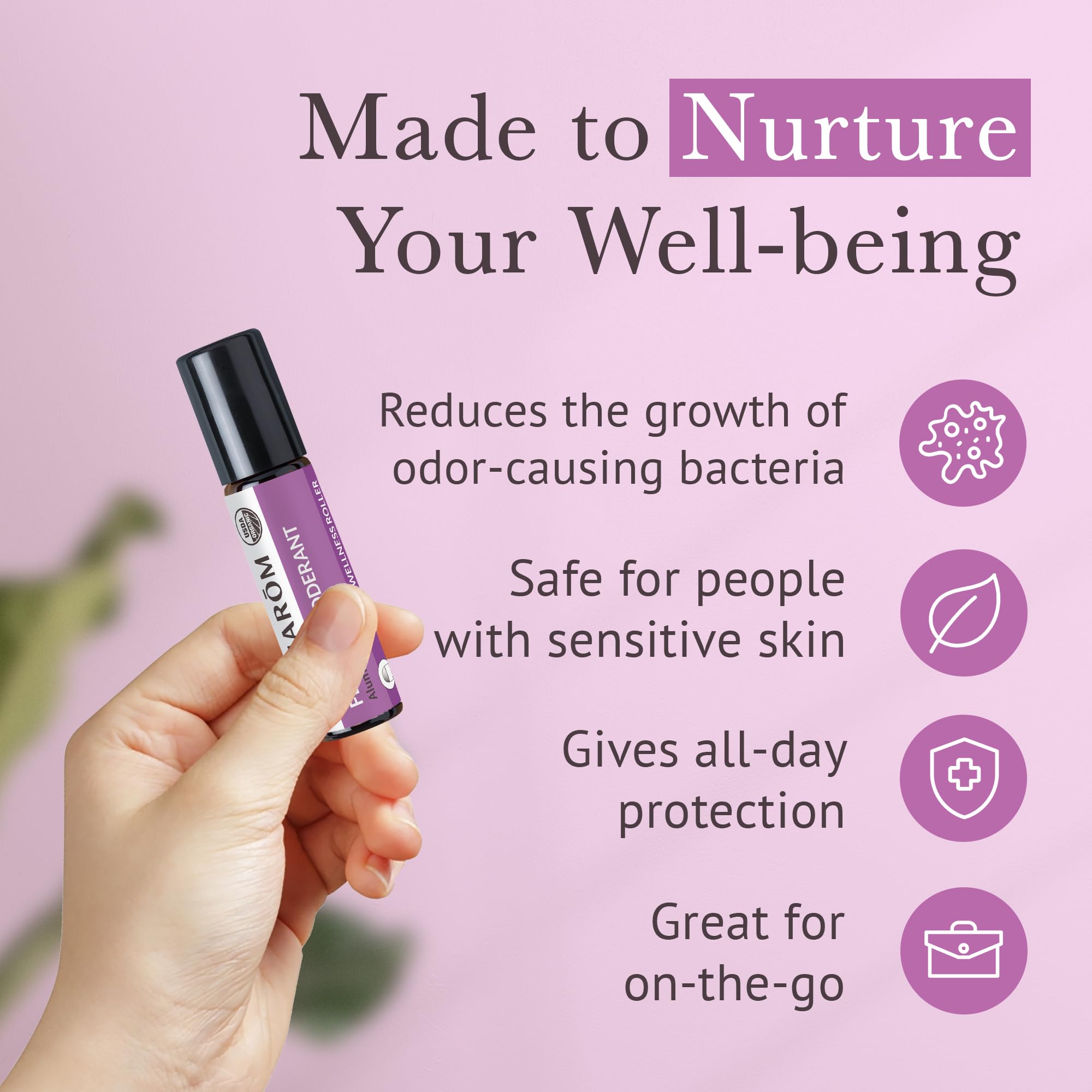 Pranarom floral deodorant roller underarm application for everyday use.