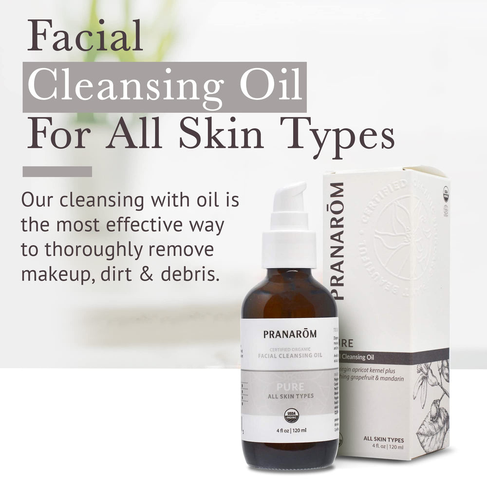Pranarom Pure Facial Cleansing Oil packaging—sustainably sourced with farm-to-bottle transparency.