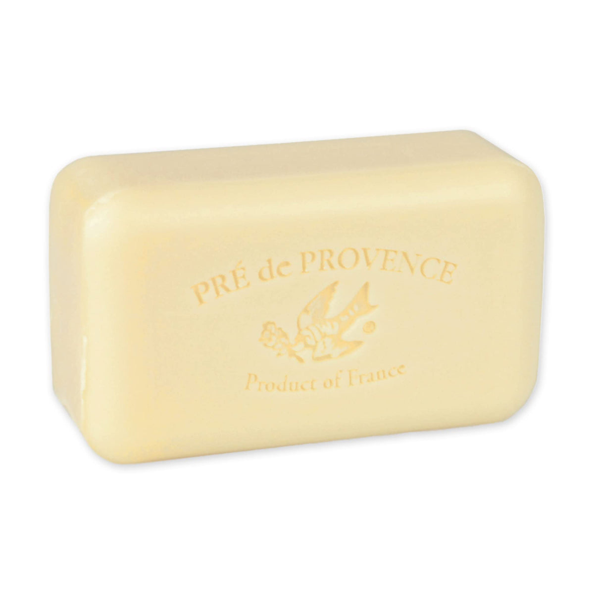 Pre de Provence artisanal soap bar citrus closeup highlights fresh citrus fragrance.