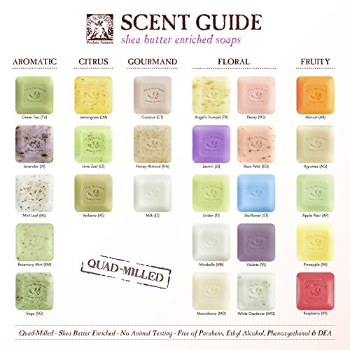 Pre de Provence artisanal soap bar vanity decor shot suggests stylish bathroom aesthetic.