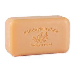 Pre de Provence persimmon soap bar close-up showing rich lather for skin care