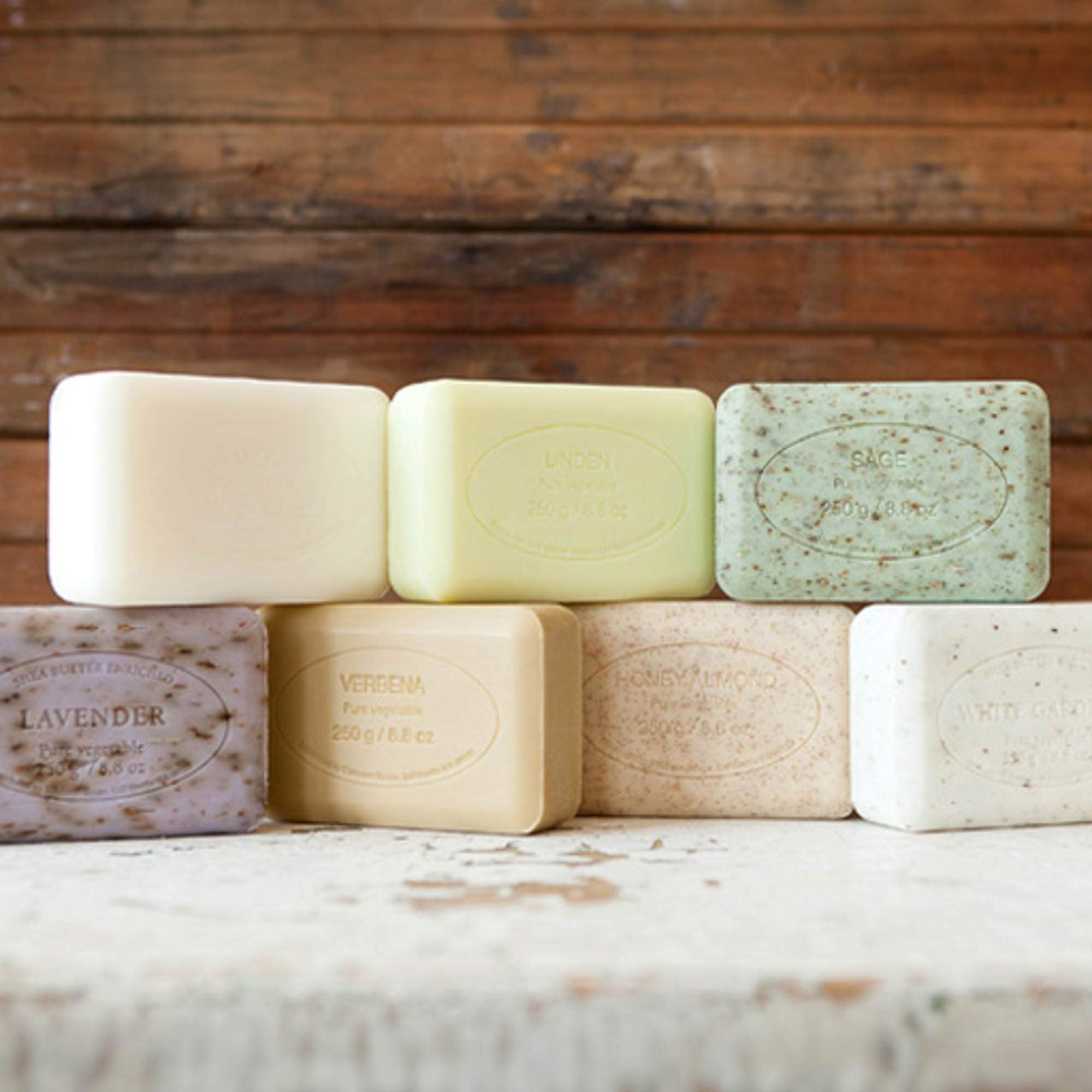 Pre de Provence bathroom shelf display with elegant packaging
