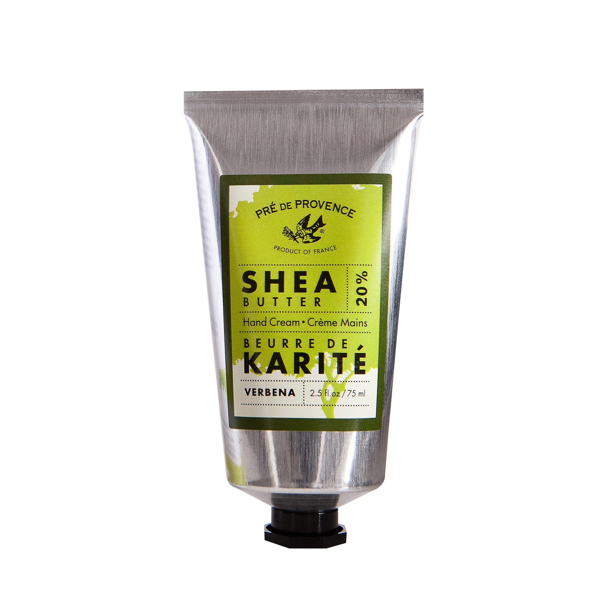 Pre de Provence hand cream Verbena 75ml close-up on embossed cap, rich hydration for dry skin.
