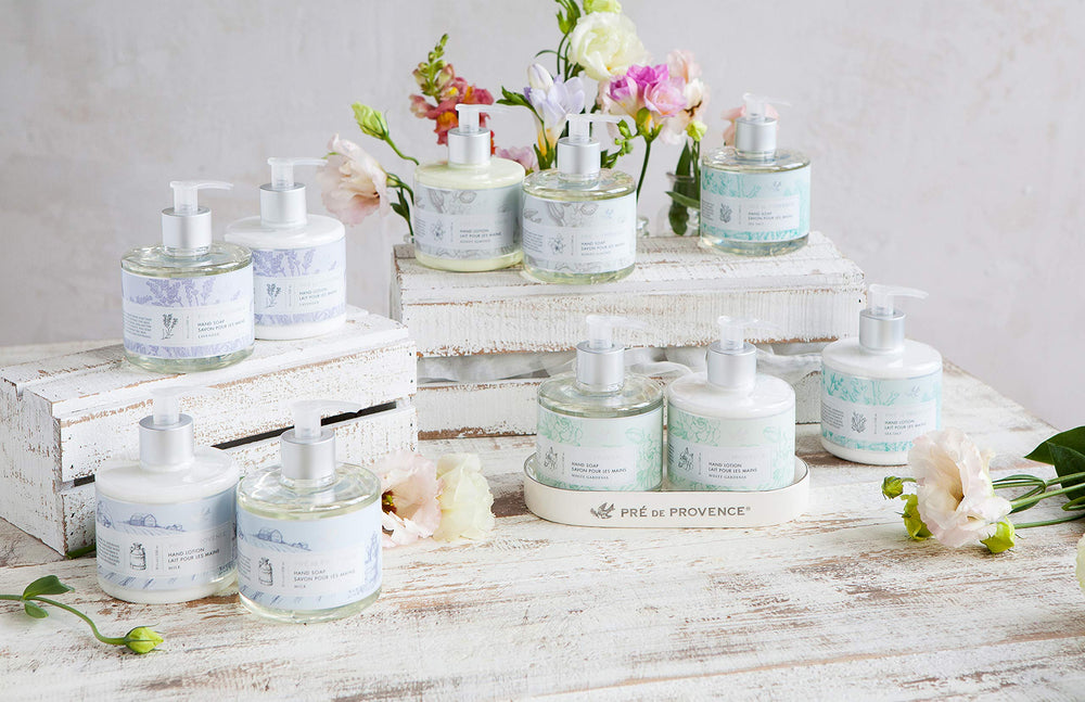 Gift ready packaging of Pre de Provence sea salt hand soap for care packages