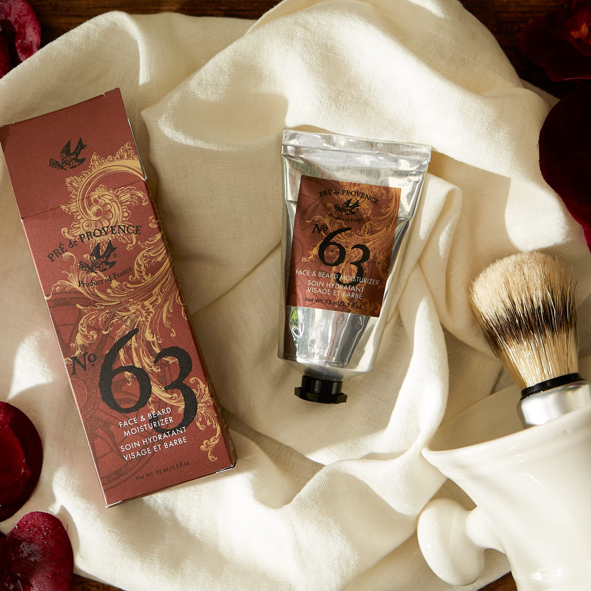 Pre de Provence No. 63 face care application demonstrating quick absorption on skin