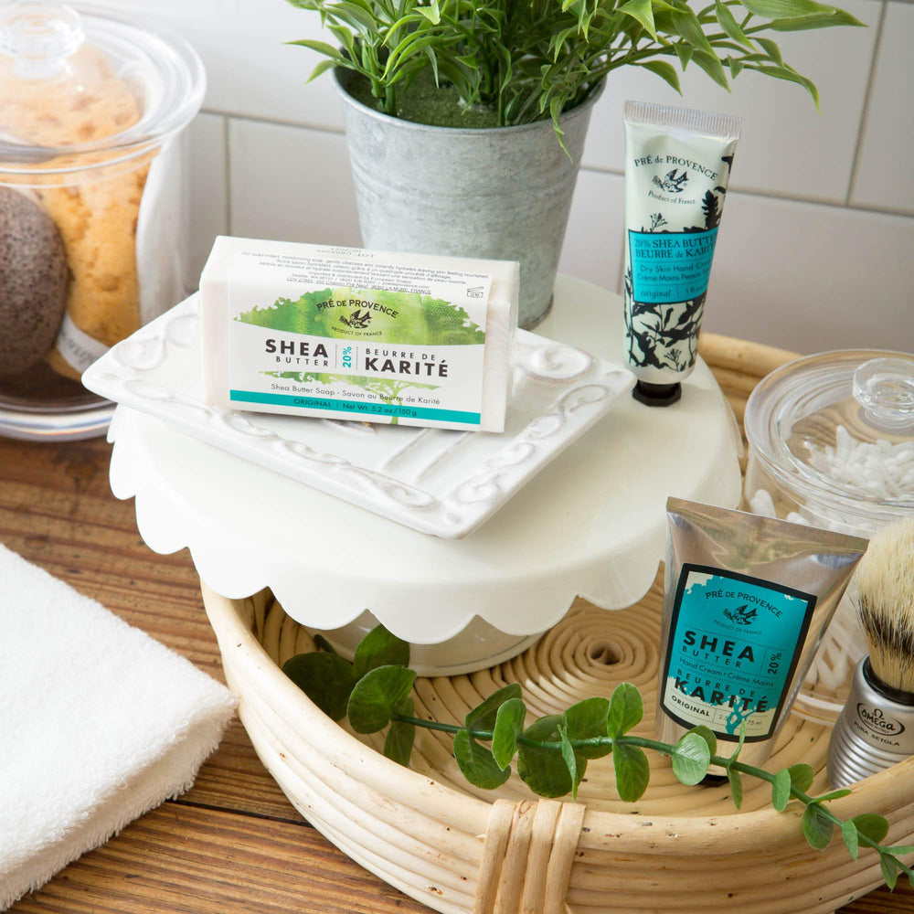 Gift-ready packaging from Pre de Provence hand cream, ideal for care packages.
