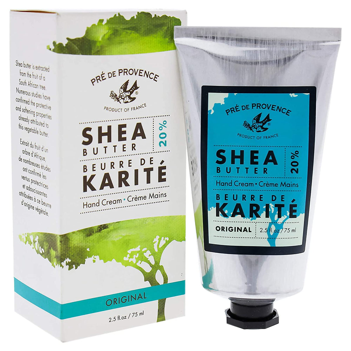 Pre de Provence Shea Butter hand cream 75ML original packaging, ideal for travel and gifting.