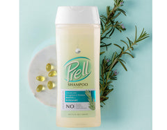 Prell Biotin Rosemary Shampoo creamy lather close-up suggests gentle cleansing for damaged hair