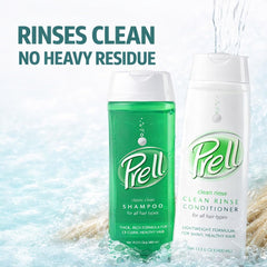 Prell bottle closeup of label with product details for informed use.