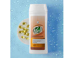 Prell Hyaluronic + Biotin Conditioner bottle emphasizes moisture for dry hair