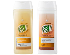 Prell Hyaluronic + Biotin Shampoo bottle highlights hydration for all hair types