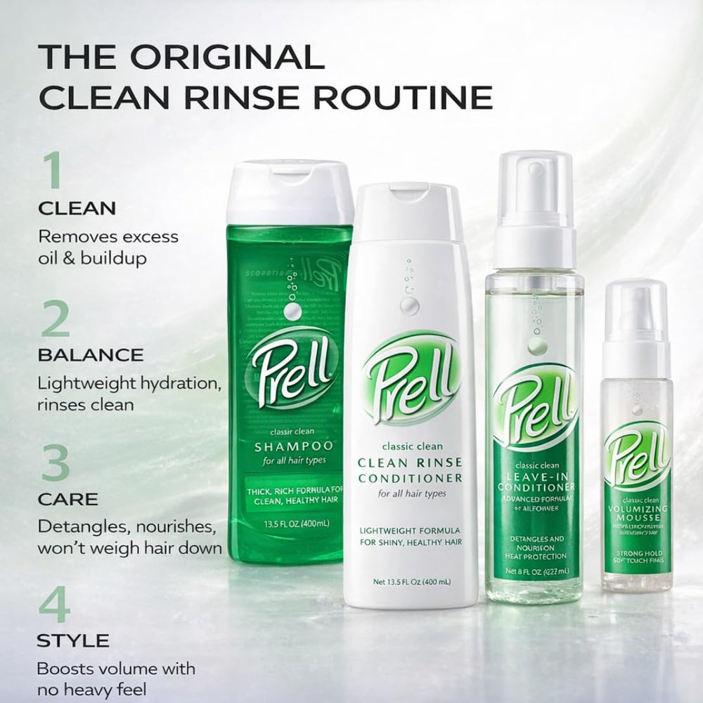 Shower scene with Prell Original Green Shampoo during routine
