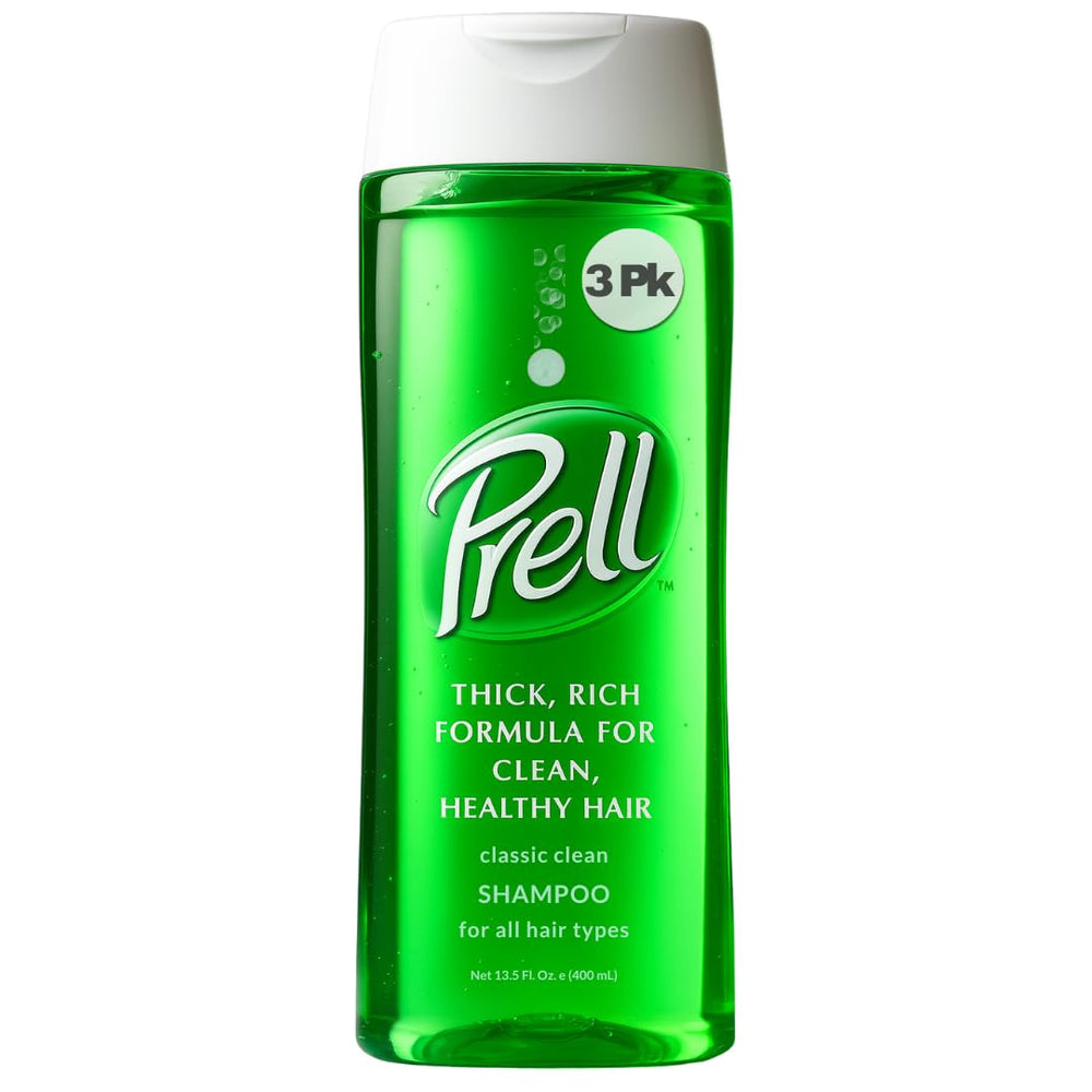 Prell Original Green Shampoo bottle shows the classic packaging for deep cleansing