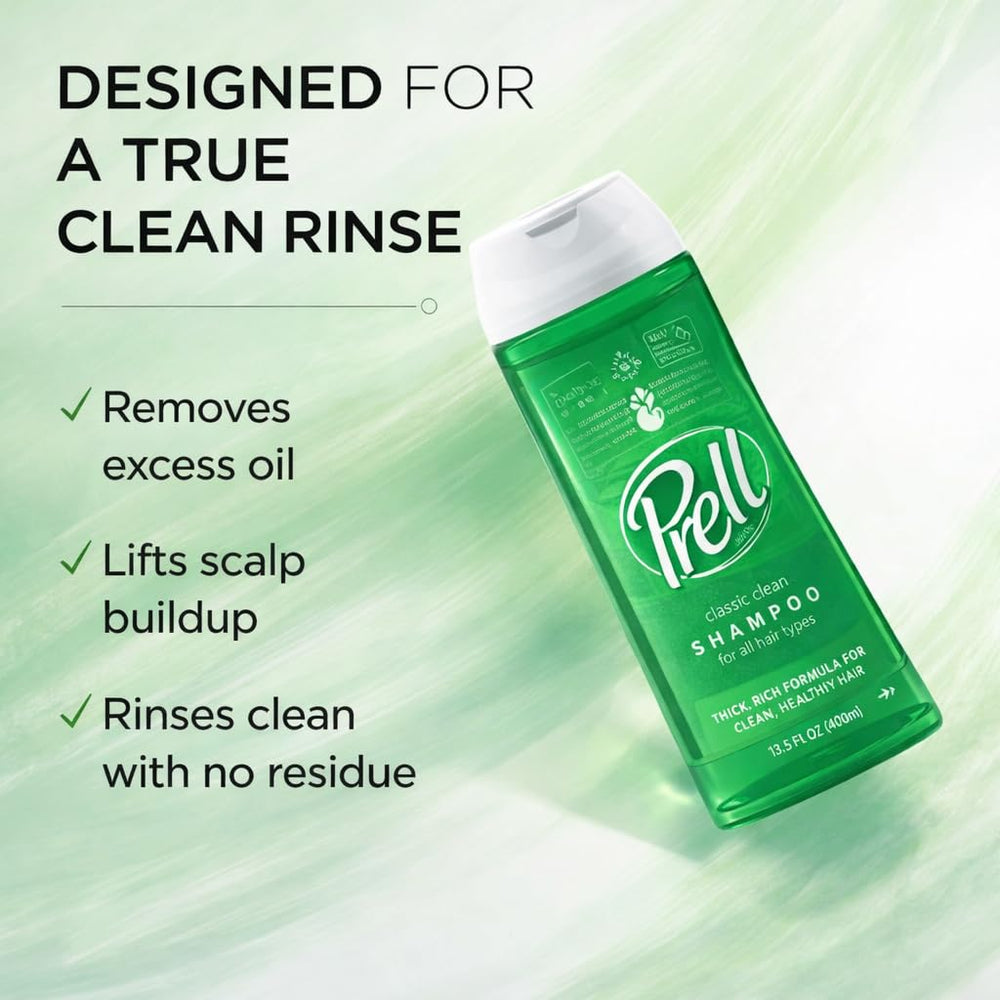 Open-cap Prell Original Green Shampoo bottle for quick showers