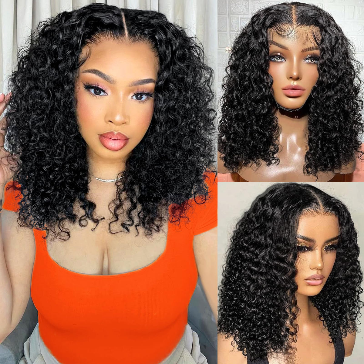 PREMAY deep wave bob wig front view with natural hairline for everyday wear.