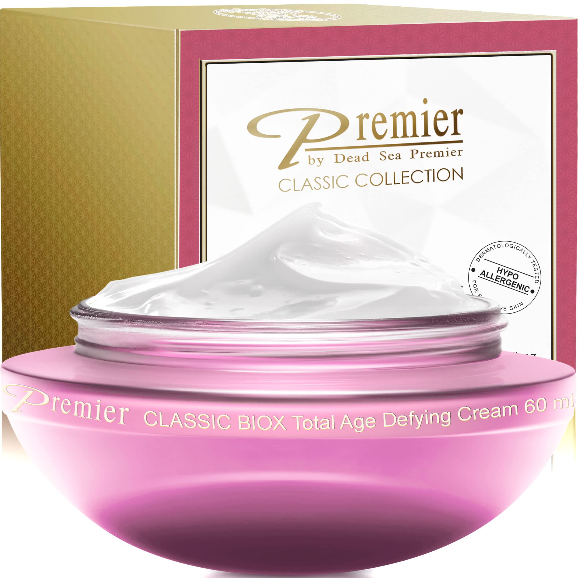 Premier Dead Sea BIOX cream jar close-up showing rich texture for hydration