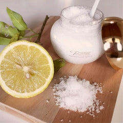 Premier Dead Sea Aromatic Salt Scrub bowl shot showcasing exfoliating salt and essential oils
