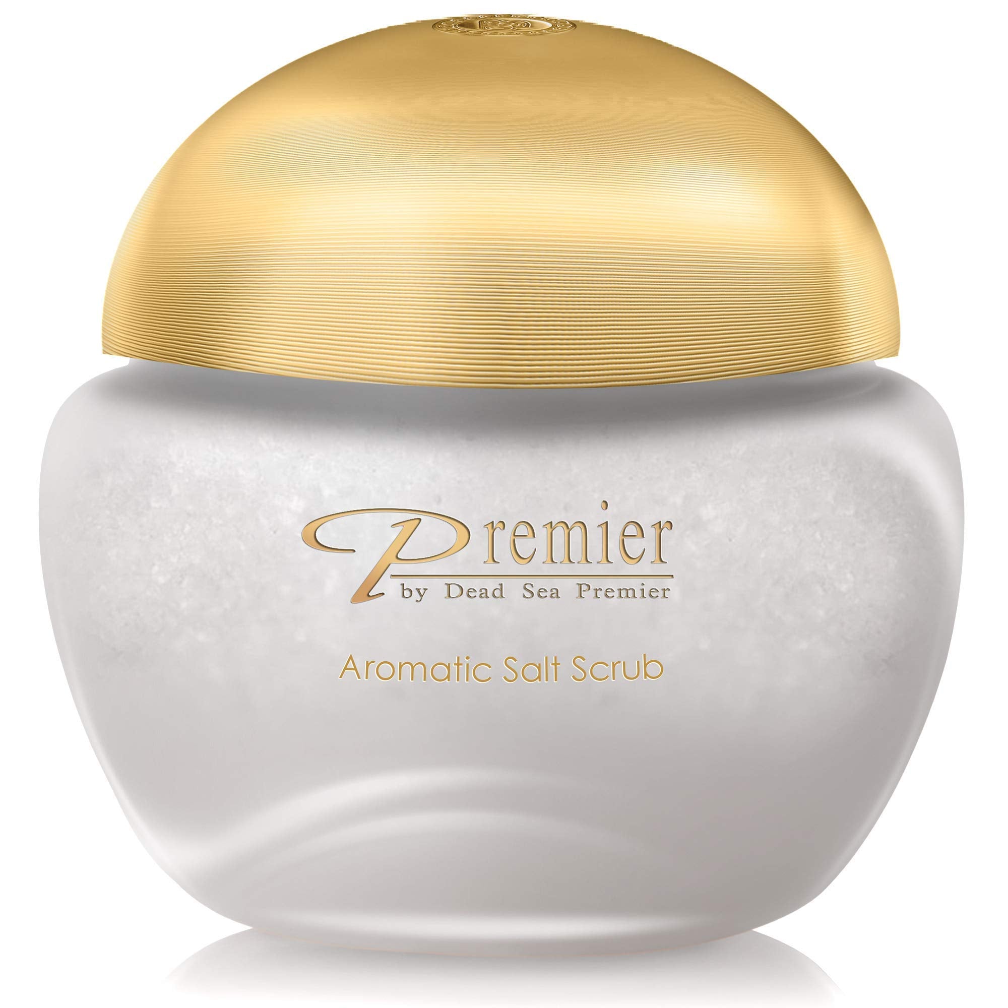 Premier Dead Sea Aromatic Salt Scrub label close-up for easy brand recognition and mineral-rich convenience